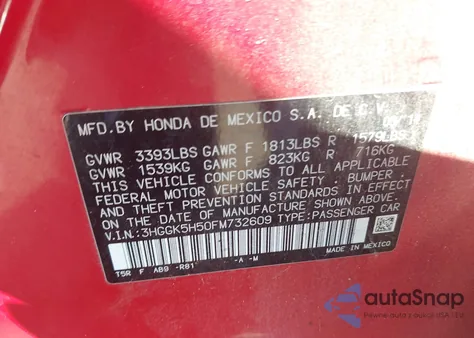 2015 Honda Fit Lx z USA, uszkodzony, nr VIN 3HGGK5H50FM732609